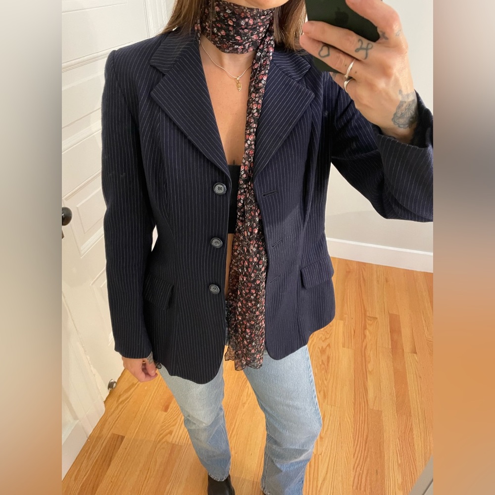 Vintage Structured Striped Wool Blazer - image 1